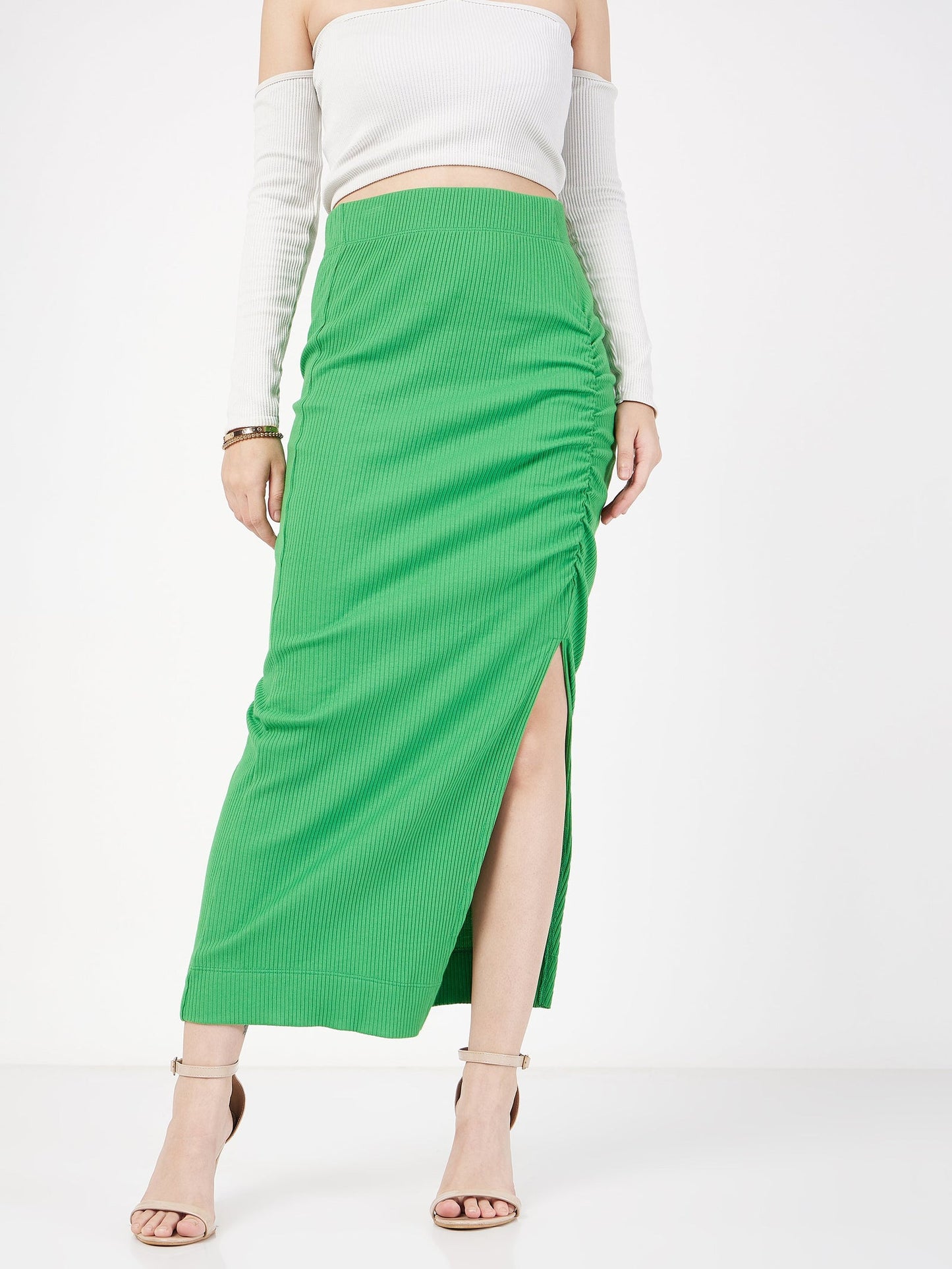 Women Ruched Midi Skirt